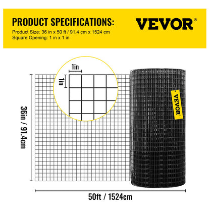 Hårdvaruduk, 36\" x 50\' & 1\"x1\" maskstorlek, galvaniserat stål Vinylbelagd 16 gauge kycklingtrådsstängsel med en skärtång och ett par tyghandskar, för trädgårdsstängsel och husdjursinhägnader,