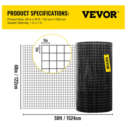 Hårdvaruduk, 48\" x 50\' & 1\"x1\" maskstorlek, galvaniserat stål Vinylbelagd 16 gauge kycklingtrådsstängsel med en skärtång och ett par tyghandskar, för trädgårdsstängsel och husdjursinhägnader,