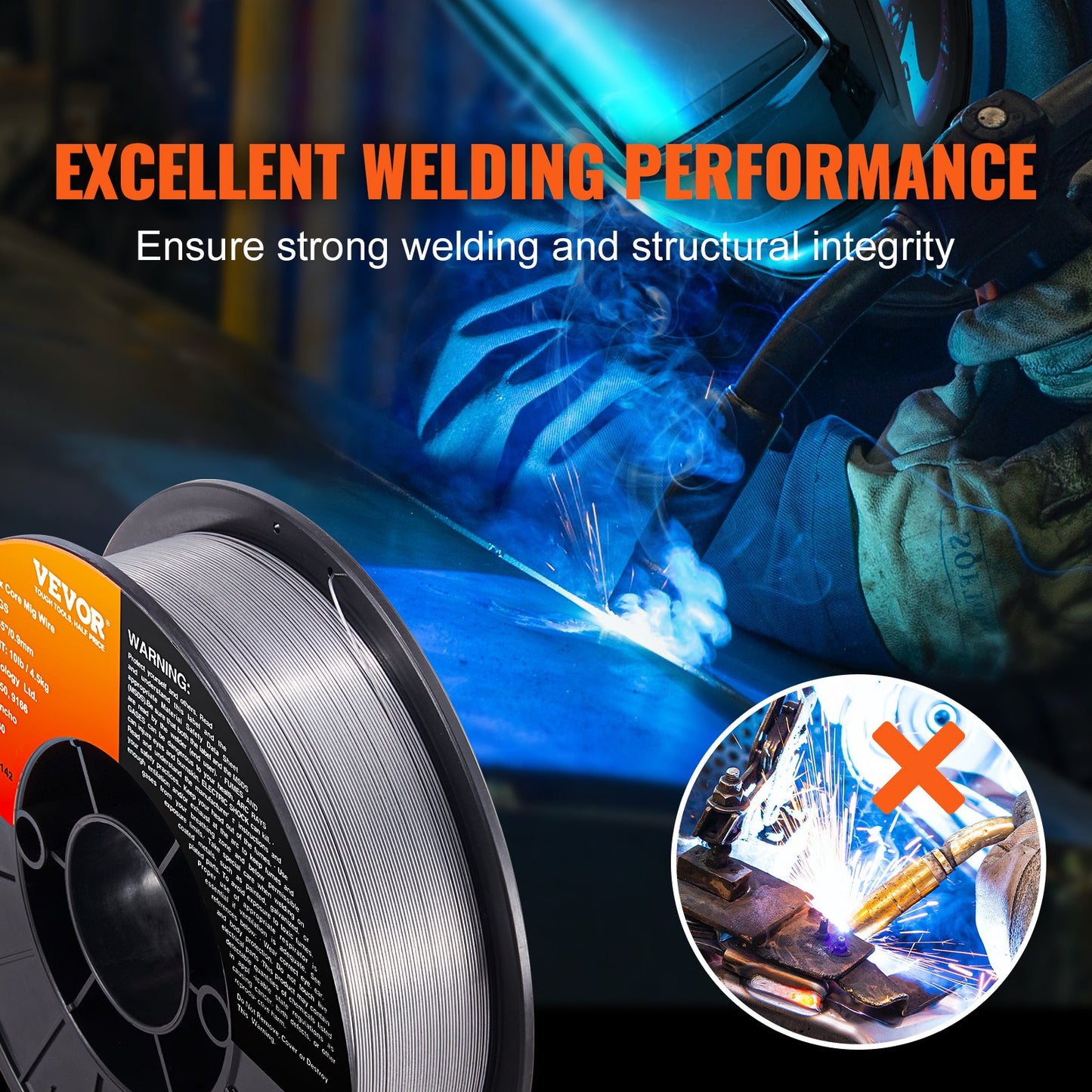Flux Core Welding Wire, E71T-GS 0.035-inch 10LBS, Gasless Mild Steel MIG Welding Wire with Low Splatter for All Position Arc Welding and Outdoor Use