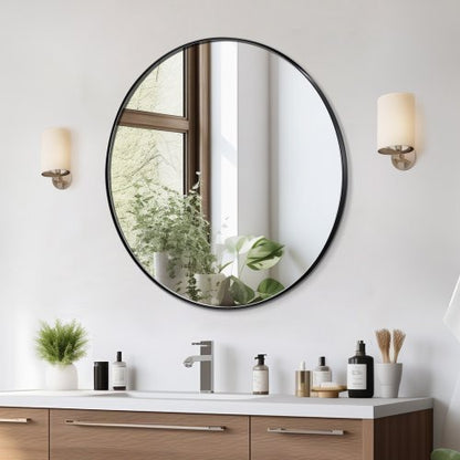 Wall Mounted Makeup Mirror, 0.15" Thick, 30 in Mirror with Aluminium Alloy Frame & Explosion-Proof Film, Scratch-Resistant Mirror with Z-Shaped Bracket, Fit for Bathroom/Bedroom/Living Room
