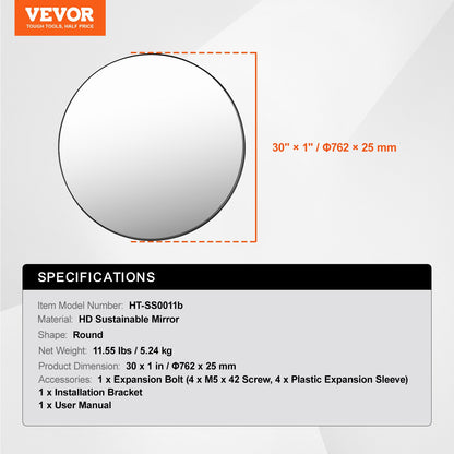 Round wall mounted mirror 30 in mirror with aluminum alloy frame
