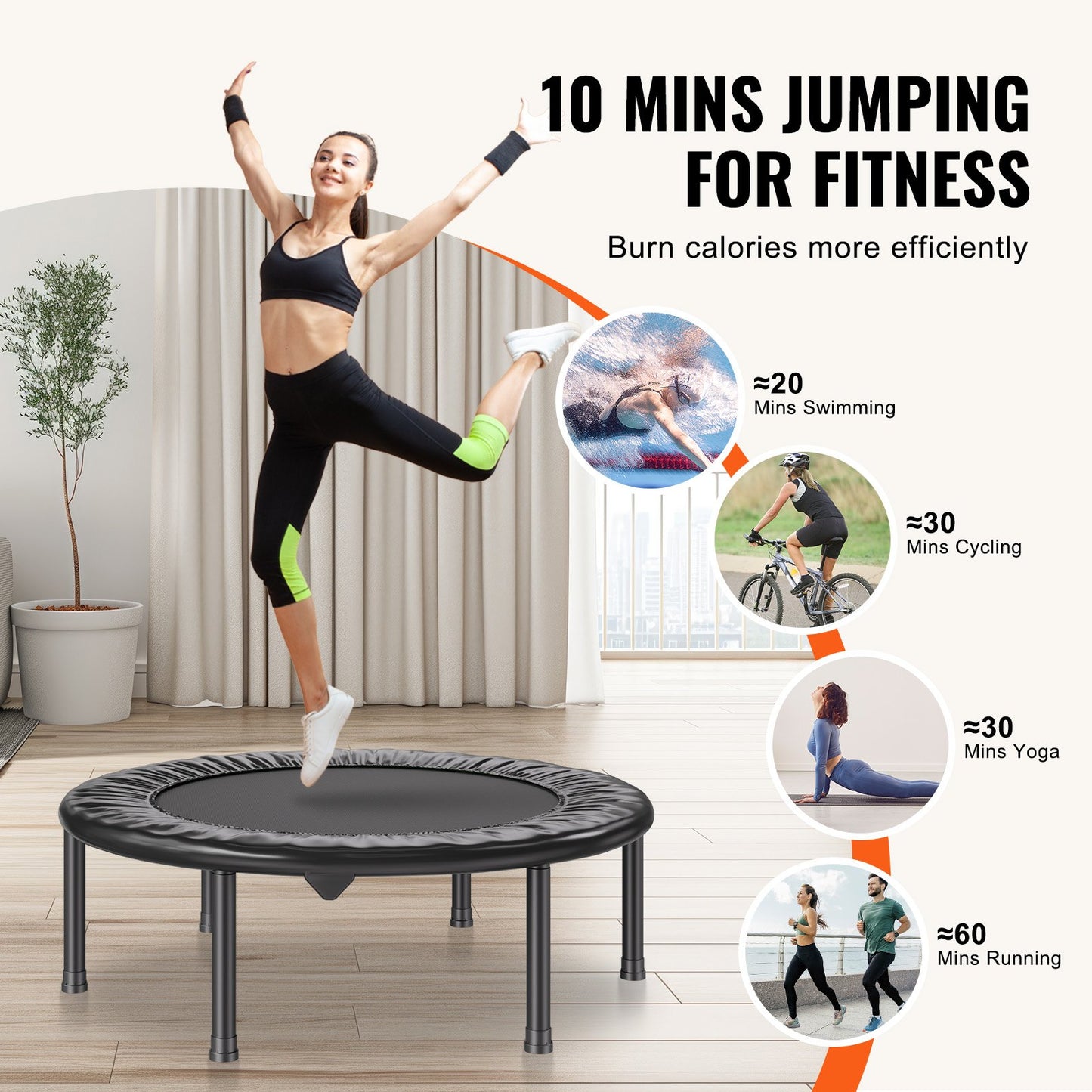 36" faltbares Mini-Fitness-Trampolin für Erwachsene, Indoor-Trainings-Rebounder