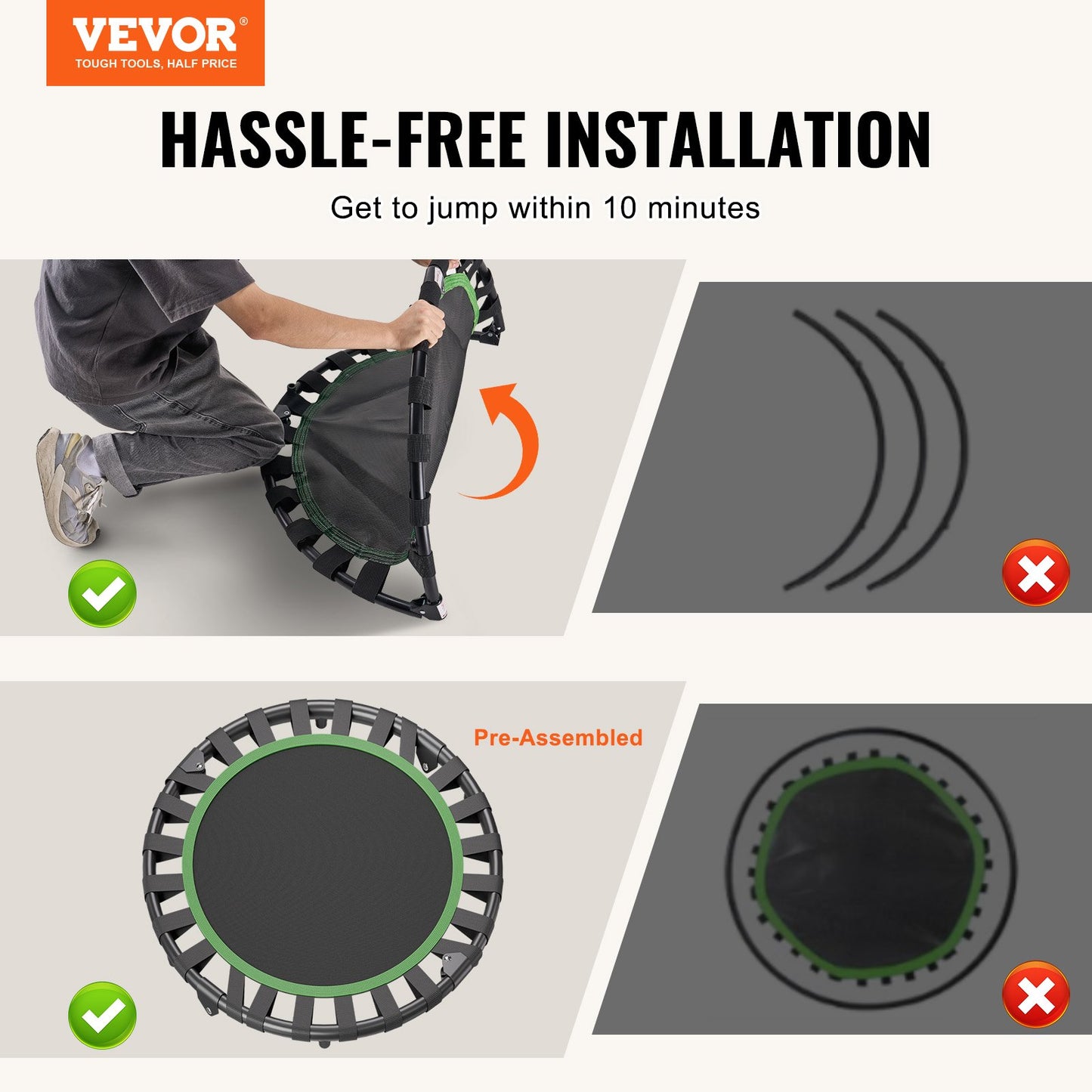 36" faltbares Mini-Fitness-Trampolin für Erwachsene, Indoor-Trainings-Rebounder