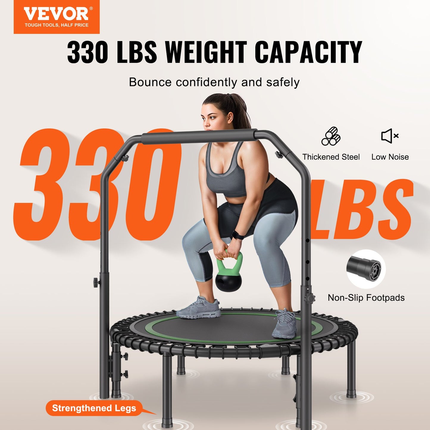 40" Faltbares Mini-Fitness-Trampolin für Erwachsene, Übungs-Rebounder mit Griff