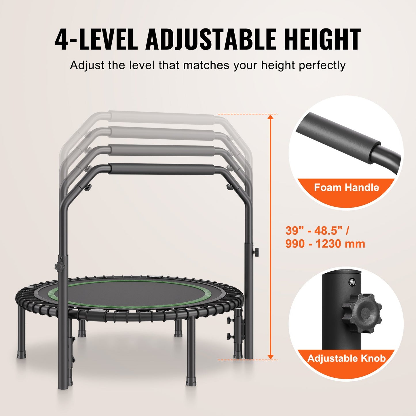 40" Faltbares Mini-Fitness-Trampolin für Erwachsene, Übungs-Rebounder mit Griff