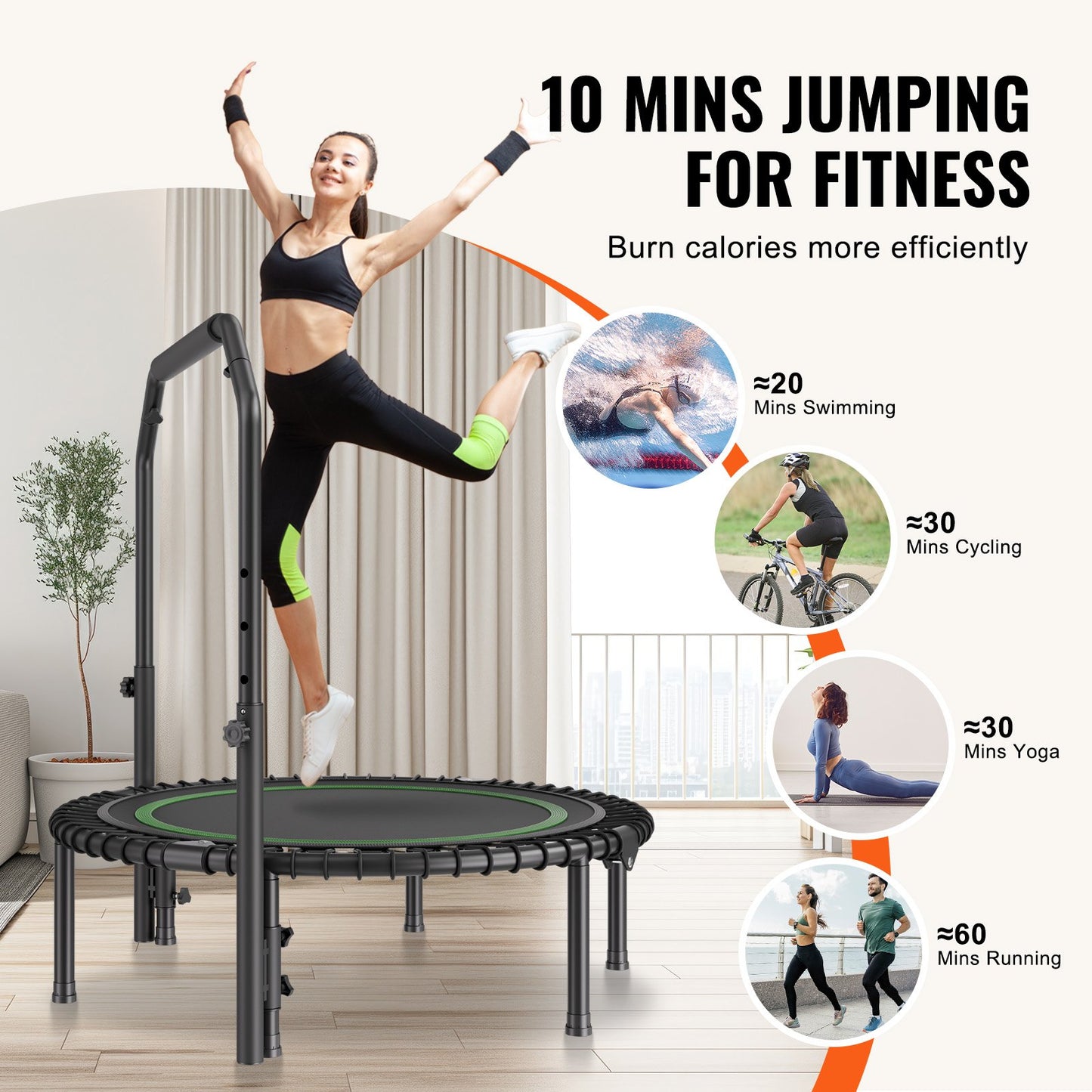 40" Faltbares Mini-Fitness-Trampolin für Erwachsene, Übungs-Rebounder mit Griff