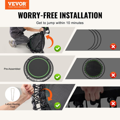 40" Faltbares Mini-Fitness-Trampolin für Erwachsene, Übungs-Rebounder mit Griff