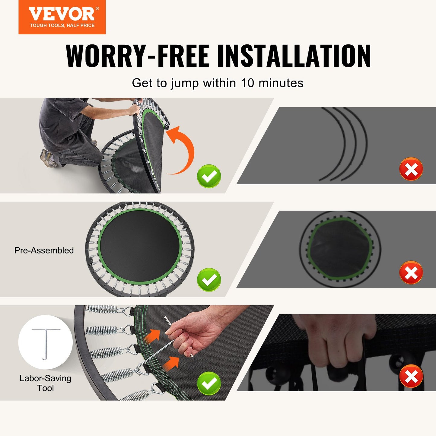 52" Foldable Mini Exercise Trampoline for Adults with Handle