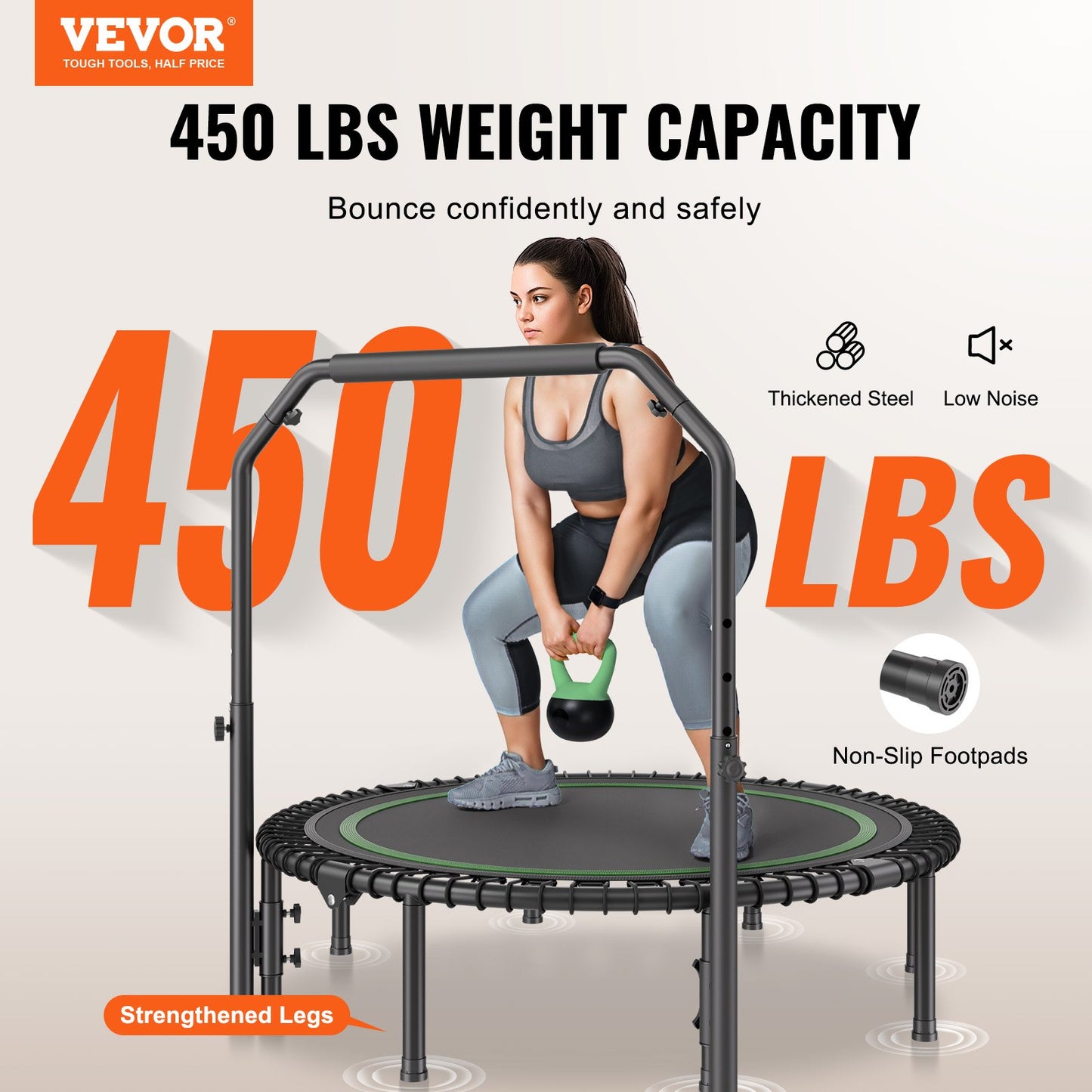 51" Foldable Mini Fitness Trampoline Adult Exercise Rebounder with Handle