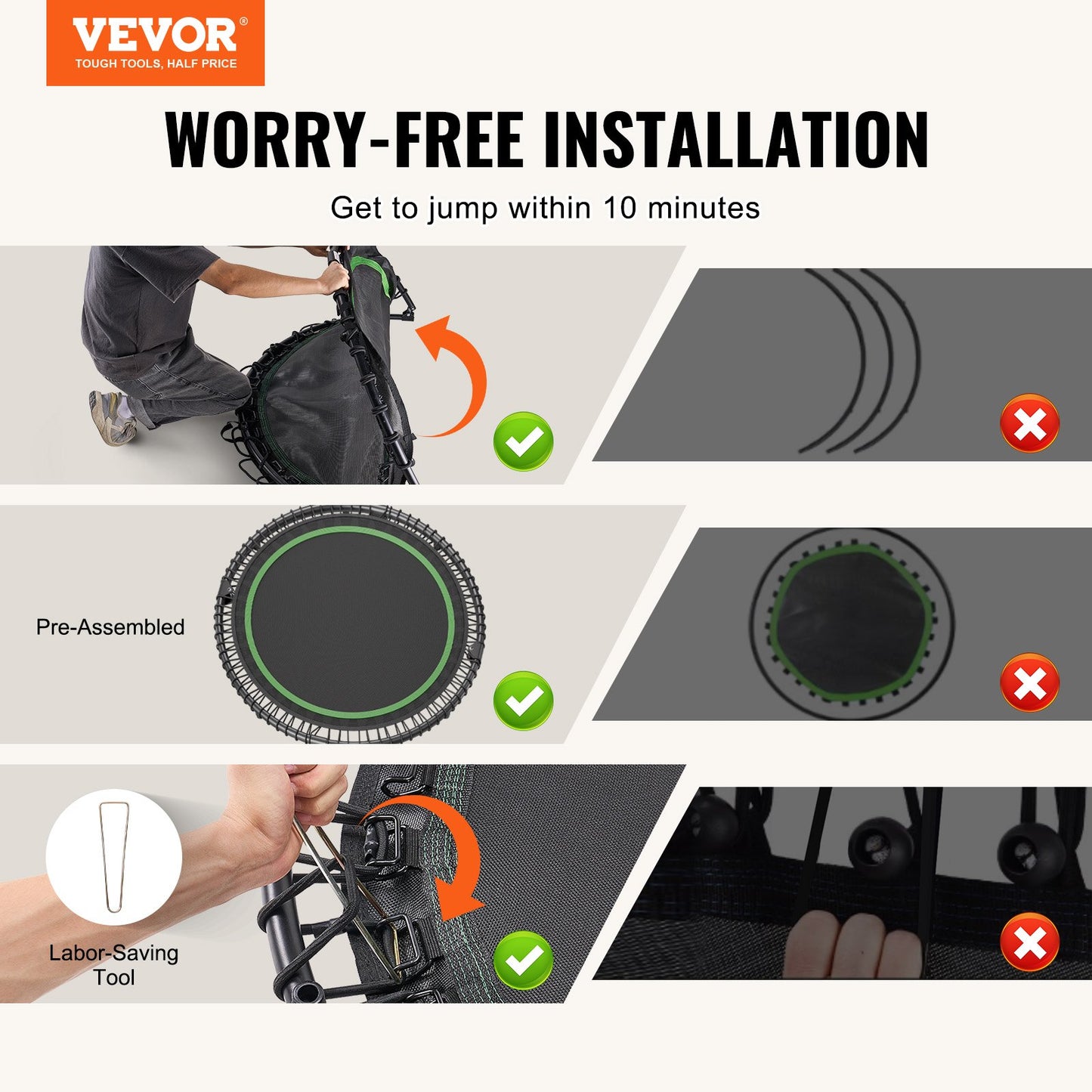 51" Foldable Mini Fitness Trampoline Adult Exercise Rebounder with Handle