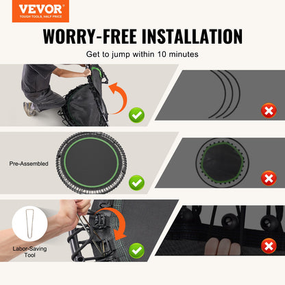 51" Foldable Mini Fitness Trampoline Adult Exercise Rebounder with Handle