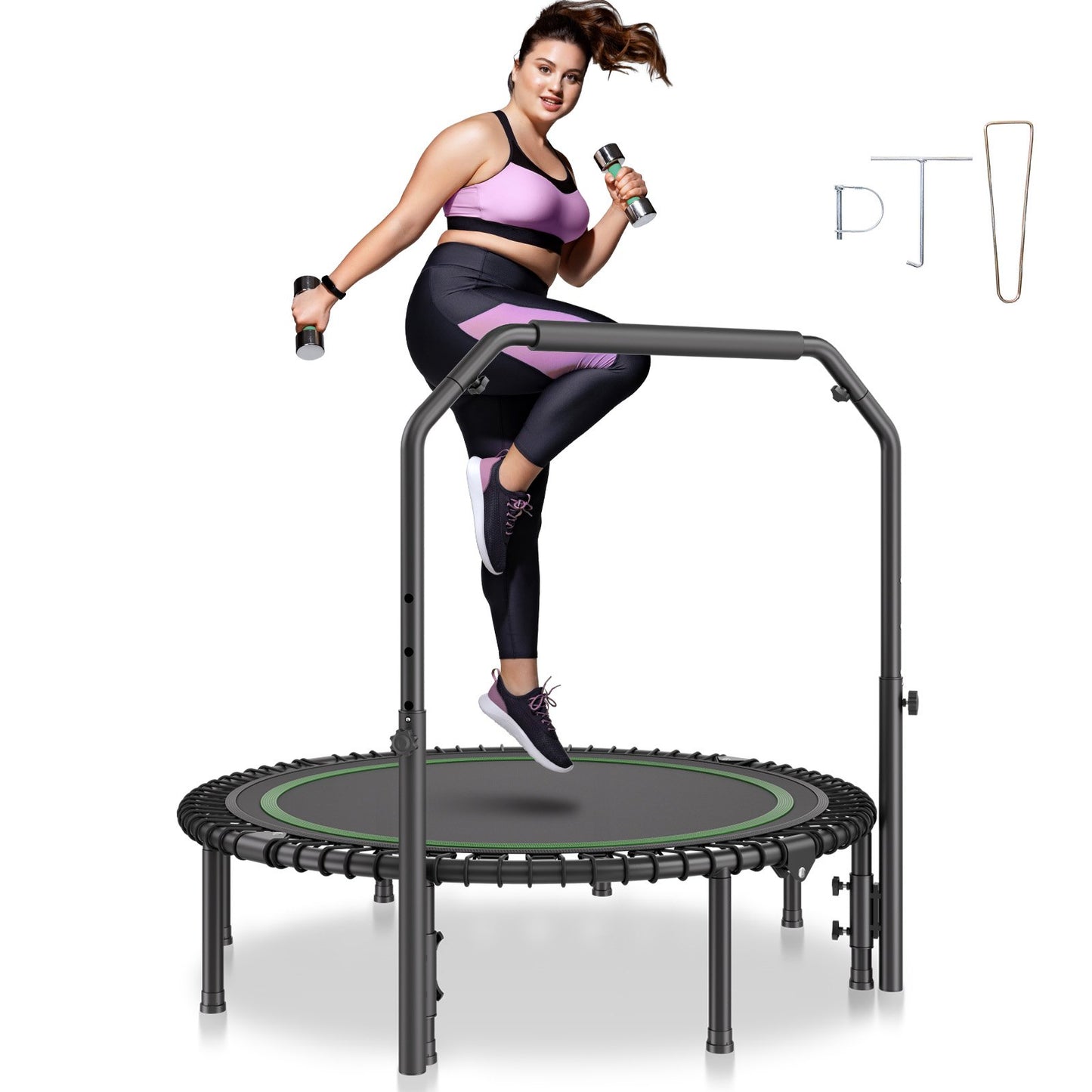 51" Foldable Mini Fitness Trampoline Adult Exercise Rebounder with Handle