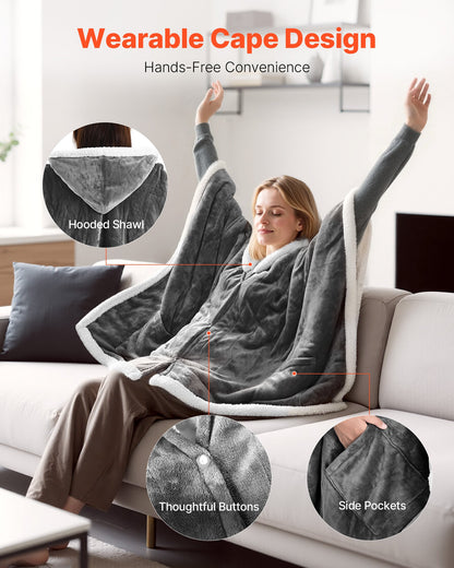 Wearable Heated Throw Blanket Electric Shawl, Portable Robe Blanket Hoodie for Women, 5 Heating Levels, 3H Auto Shut-Off, Overheat Protection,Winter for Adult Mom Girlfriend,Machine Washable