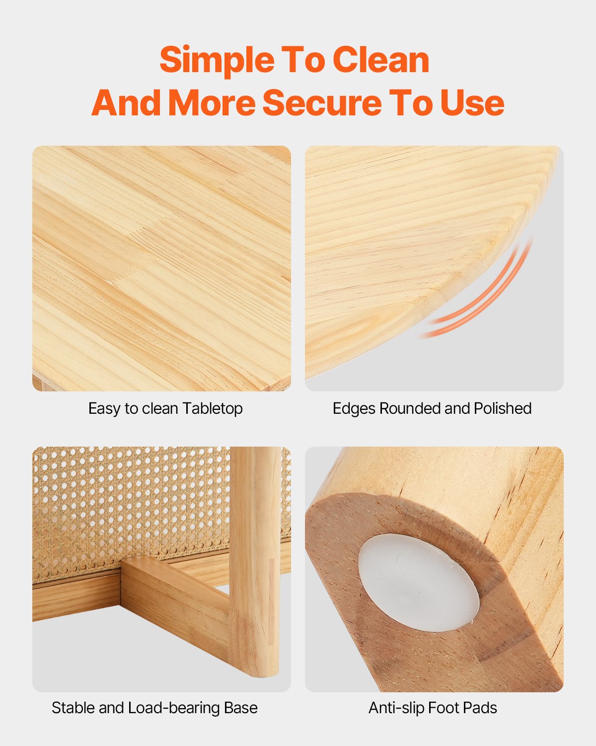 Rattan-Couchtisch, rund, aus Holz, einstöckiger Couchtisch für Wohnzimmer