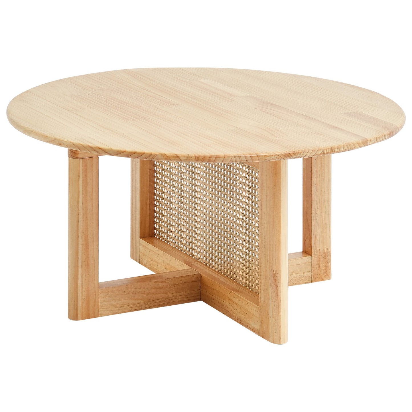 Rattan-Couchtisch, rund, aus Holz, einstöckiger Couchtisch für Wohnzimmer