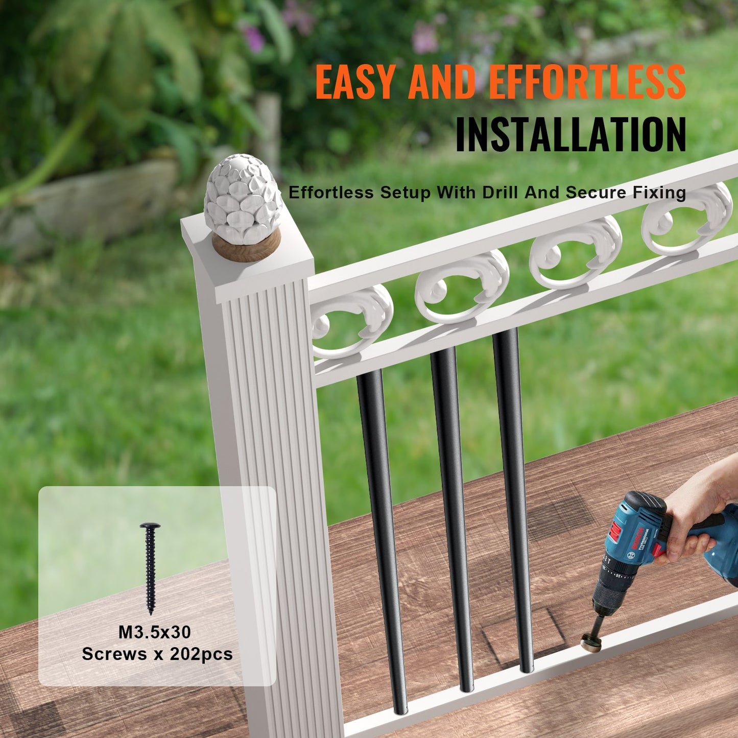 Staircase Metal Balusters, 3/4'' Round x 32'' Långa dekorativa räckespindlar i aluminium, 101-pack Däck Baluster med skruvar, Klassiskt håldäcksräcke Satin Black Pulverlackerad för veranda