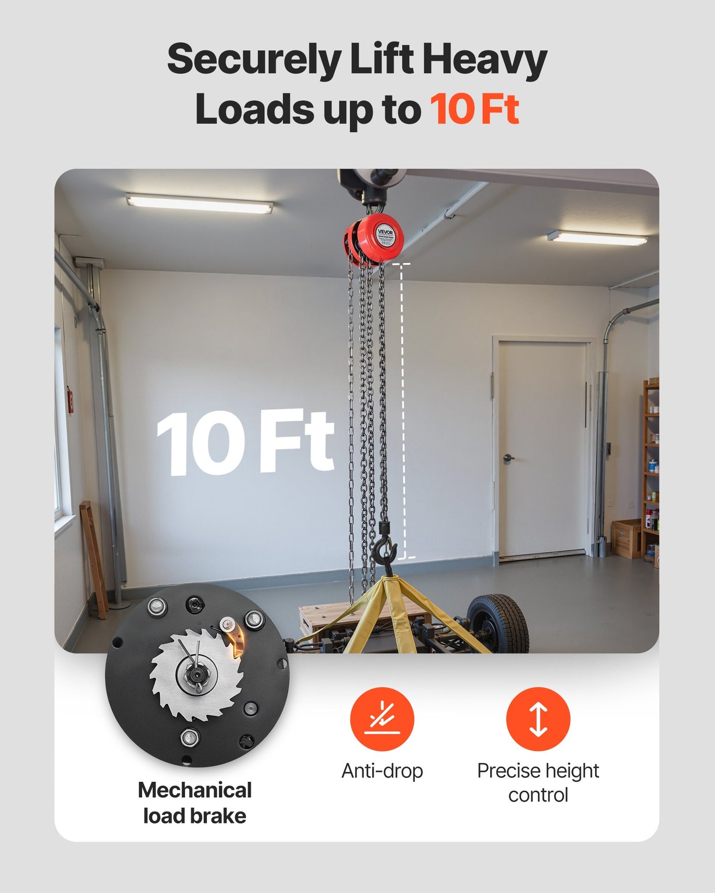 Hand Chain Hoist, 1 Ton 2200 lbs Capacity, Manual Chain Block with Upgrade G70 Galvanized Chain, 10 ft Lifting Height, Heavy Duty Pulley Hoist for Garage Warehouse Automotive Machinery, Red