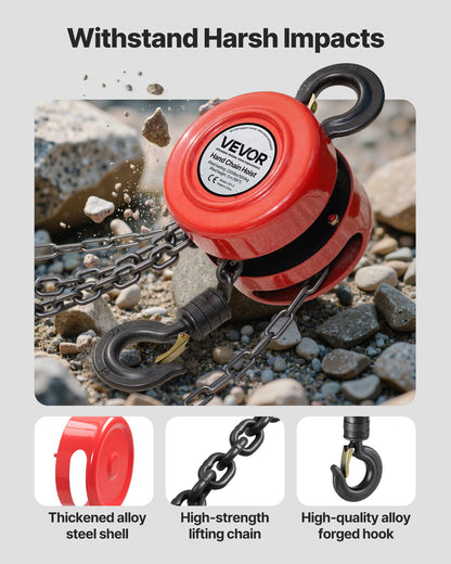 Hand Chain Hoist, 1 Ton 2200 lbs Capacity, Manual Chain Block with Upgrade G70 Galvanized Chain, 10 ft Lifting Height, Heavy Duty Pulley Hoist for Garage Warehouse Automotive Machinery, Red