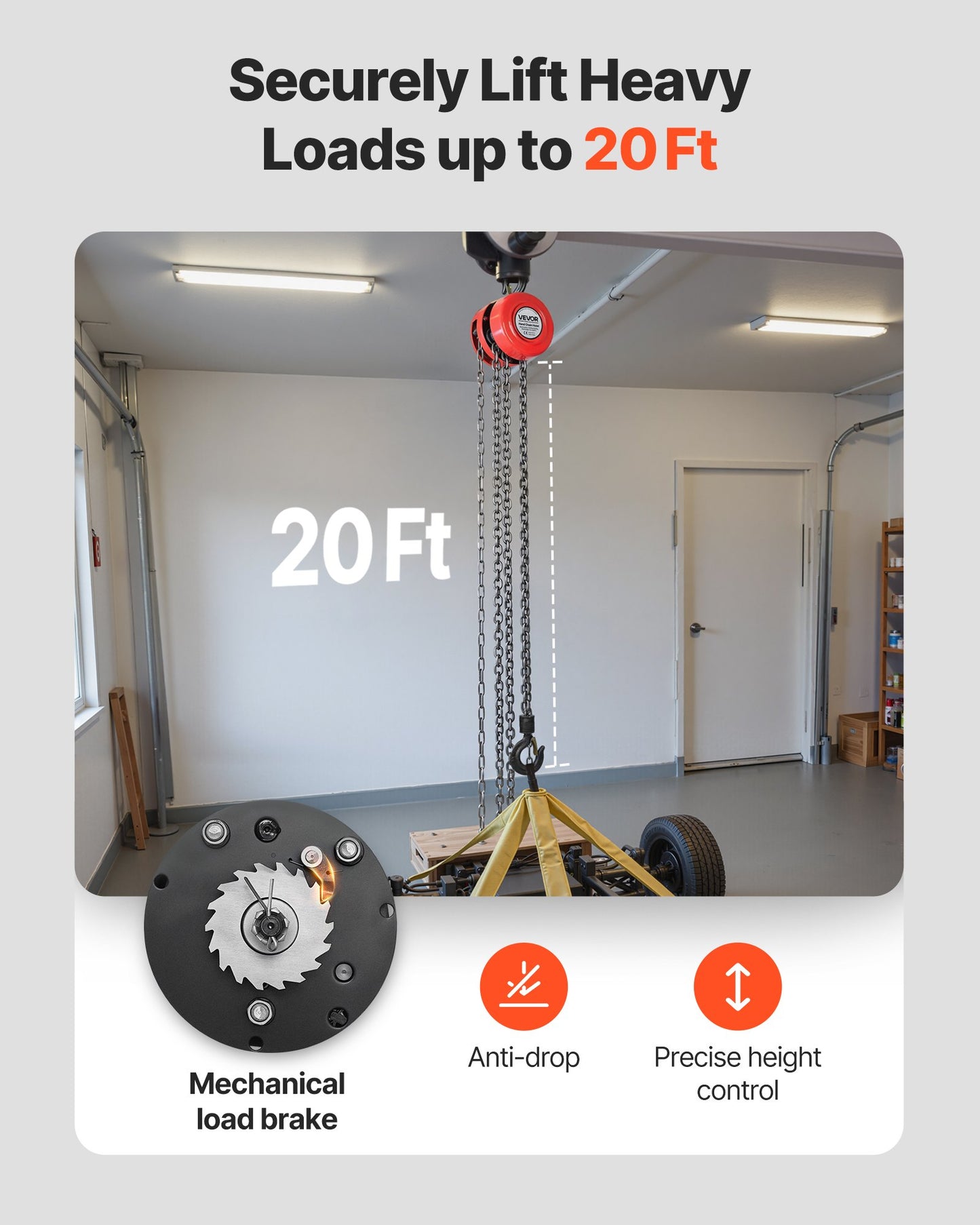Hand Chain Hoist, 1 Ton 2200 lbs Capacity, Manual Chain Block with Upgrade G70 Galvanized Chain, 20 ft Lifting Height, Heavy Duty Pulley Hoist for Garage Warehouse Automotive Machinery, Red