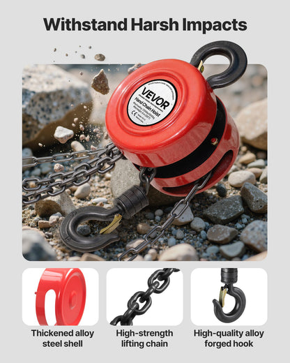Hand Chain Hoist, 1 Ton 2200 lbs Capacity, Manual Chain Block with Upgrade G70 Galvanized Chain, 20 ft Lifting Height, Heavy Duty Pulley Hoist for Garage Warehouse Automotive Machinery, Red