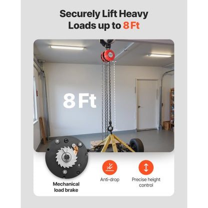 handtelfer, 1 ton kapacitet, manuell kedjeblock med uppgradering G70 galvaniserad kedja, 2,44 m lyfthöjd, kraftig remskivetelfer för garage, lager, fordonsmaskiner, röd |  EU