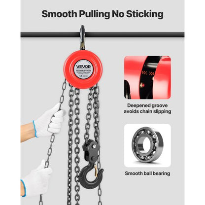 handtelfer, 2 tons kapacitet, manuell kedjeblock med uppgradering G70 galvaniserad kedja, 3 m lyfthöjd, kraftig remskivetelfer för garage, lager, fordonsmaskiner, röd |  EU