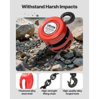handtelfer, 2 tons kapacitet, manuell kedjeblock med uppgradering G70 galvaniserad kedja, 3 m lyfthöjd, kraftig remskivetelfer för garage, lager, fordonsmaskiner, röd |  EU