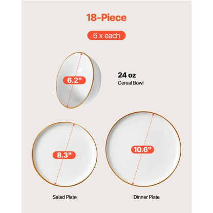18-PIECE Ceramic Dinnerware Set, Plates and Bowls, For 6 People, White | EU