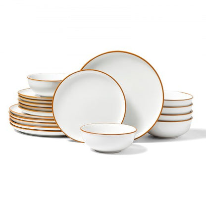 Dinnerware Set, Service for 6 (18 PCS), Round Plates and Bowls Sets, Scratch Resistant Ceramic Dinner Ware, Dishwasher and Microwave Suitable Kitchen Dish, for Dessert Salad Soup Pasta, White