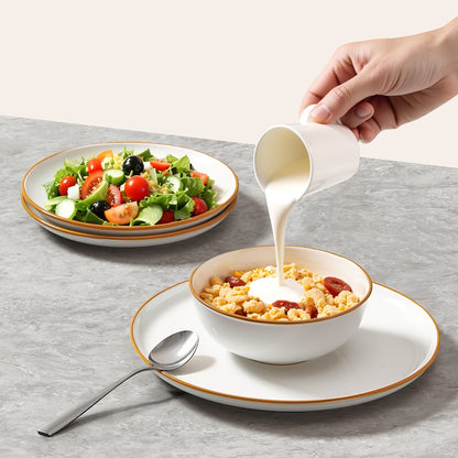 Dinnerware Set, Service for 6 (18 PCS), Round Plates and Bowls Sets, Scratch Resistant Ceramic Dinner Ware, Dishwasher and Microwave Suitable Kitchen Dish, for Dessert Salad Soup Pasta, White