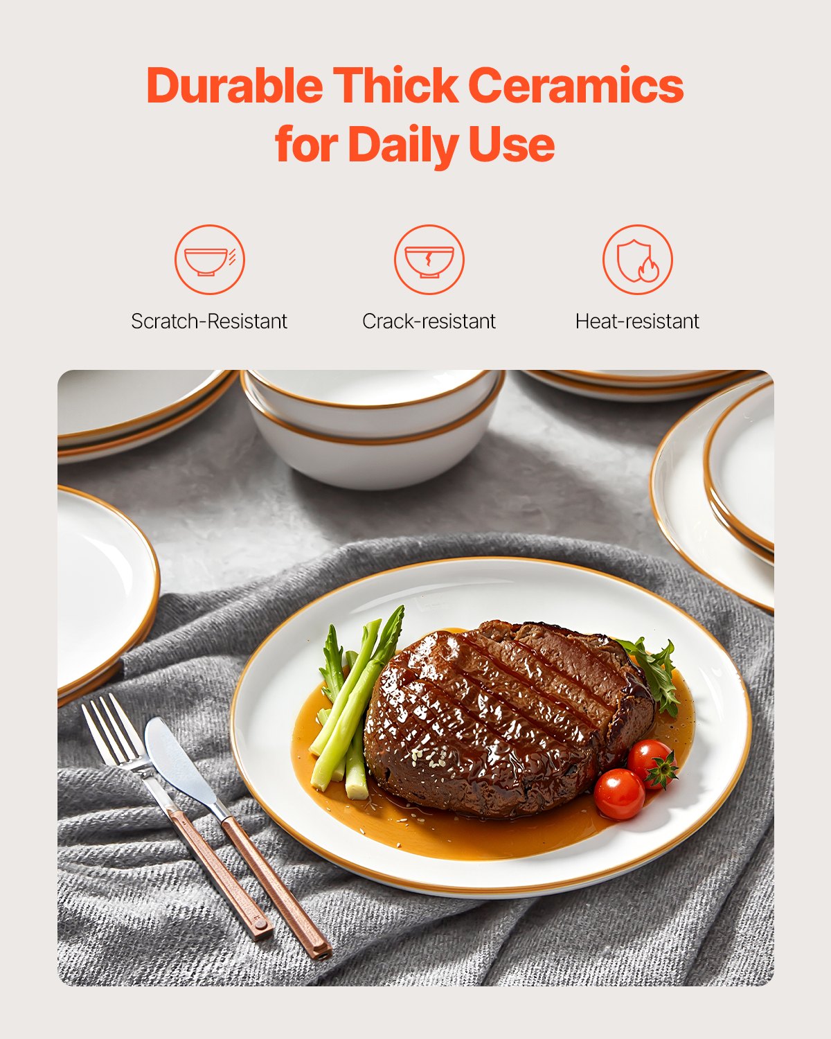 Dinnerware Set, Service for 4 (12 PCS), Round Plates and Bowls Sets, Scratch Resistant Ceramic Dinner Ware, Dishwasher and Microwave Suitable Kitchen Dish, for Dessert Salad Soup Pasta, White