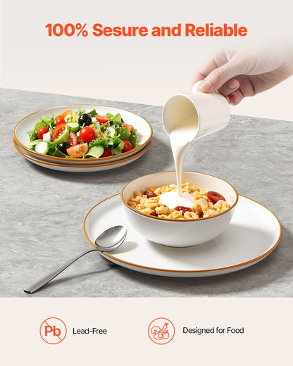 Dinnerware Set, Service for 4 (12 PCS), Round Plates and Bowls Sets, Scratch Resistant Ceramic Dinner Ware, Dishwasher and Microwave Suitable Kitchen Dish, for Dessert Salad Soup Pasta, White