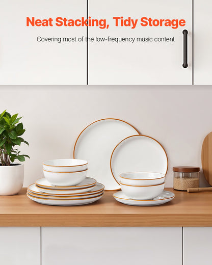 Dinnerware Set, Service for 4 (12 PCS), Round Plates and Bowls Sets, Scratch Resistant Ceramic Dinner Ware, Dishwasher and Microwave Suitable Kitchen Dish, for Dessert Salad Soup Pasta, White