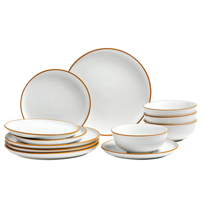 Dinnerware Set, Service for 4 (12 PCS), Round Plates and Bowls Sets, Scratch Resistant Ceramic Dinner Ware, Dishwasher and Microwave Suitable Kitchen Dish, for Dessert Salad Soup Pasta, White