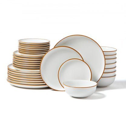 Dinnerware Set, Service for 8 (32 PCS), Round Plates and Bowls Sets, Scratch Resistant Ceramic Dinner Ware, Dishwasher and Microwave Suitable Kitchen Dish, for Dessert Salad Soup Pasta, White