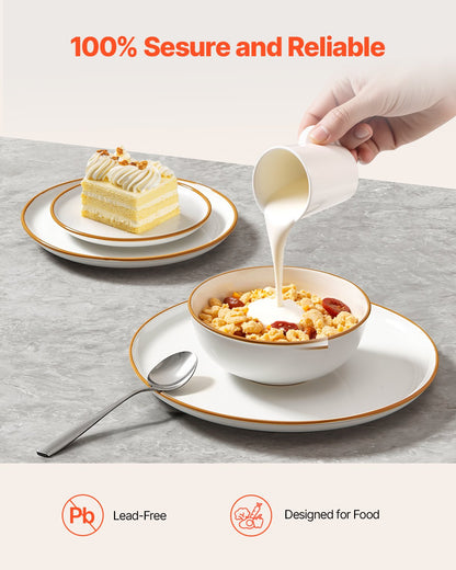 Dinnerware Set, Service for 8 (32 PCS), Round Plates and Bowls Sets, Scratch Resistant Ceramic Dinner Ware, Dishwasher and Microwave Suitable Kitchen Dish, for Dessert Salad Soup Pasta, White