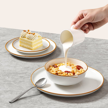 Dinnerware Set, Service for 8 (32 PCS), Round Plates and Bowls Sets, Scratch Resistant Ceramic Dinner Ware, Dishwasher and Microwave Suitable Kitchen Dish, for Dessert Salad Soup Pasta, White