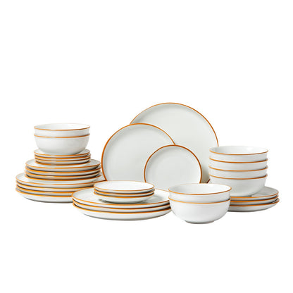 Dinnerware Set, Service for 8 (32 PCS), Round Plates and Bowls Sets, Scratch Resistant Ceramic Dinner Ware, Dishwasher and Microwave Suitable Kitchen Dish, for Dessert Salad Soup Pasta, White