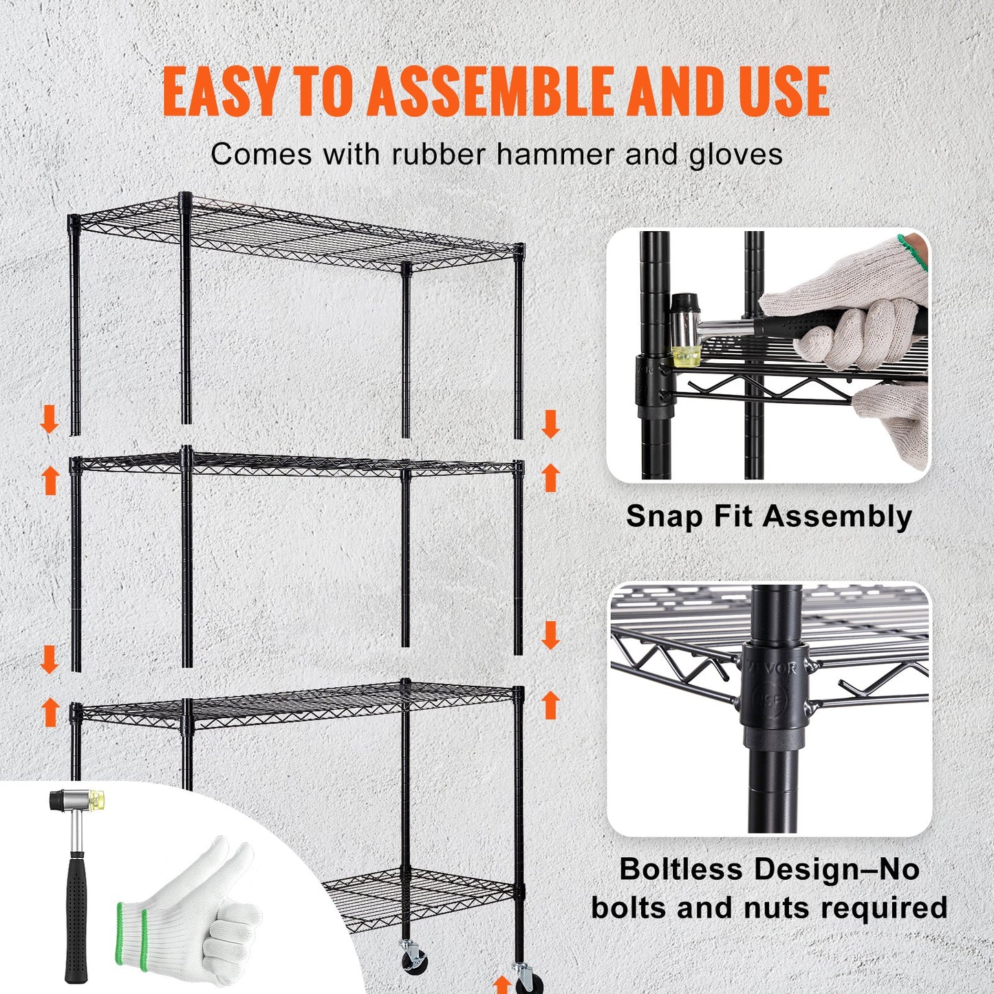 Storage Shelving Unit with Wheels, 4-Tier Adjustable, 700 lbs Capacity, Heavy Duty Garage Shelves Metal Organizer Wire Rack, Black, 47.2" L x 17.7" W x 74" H for Kitchen Pantry Basement Bathroom