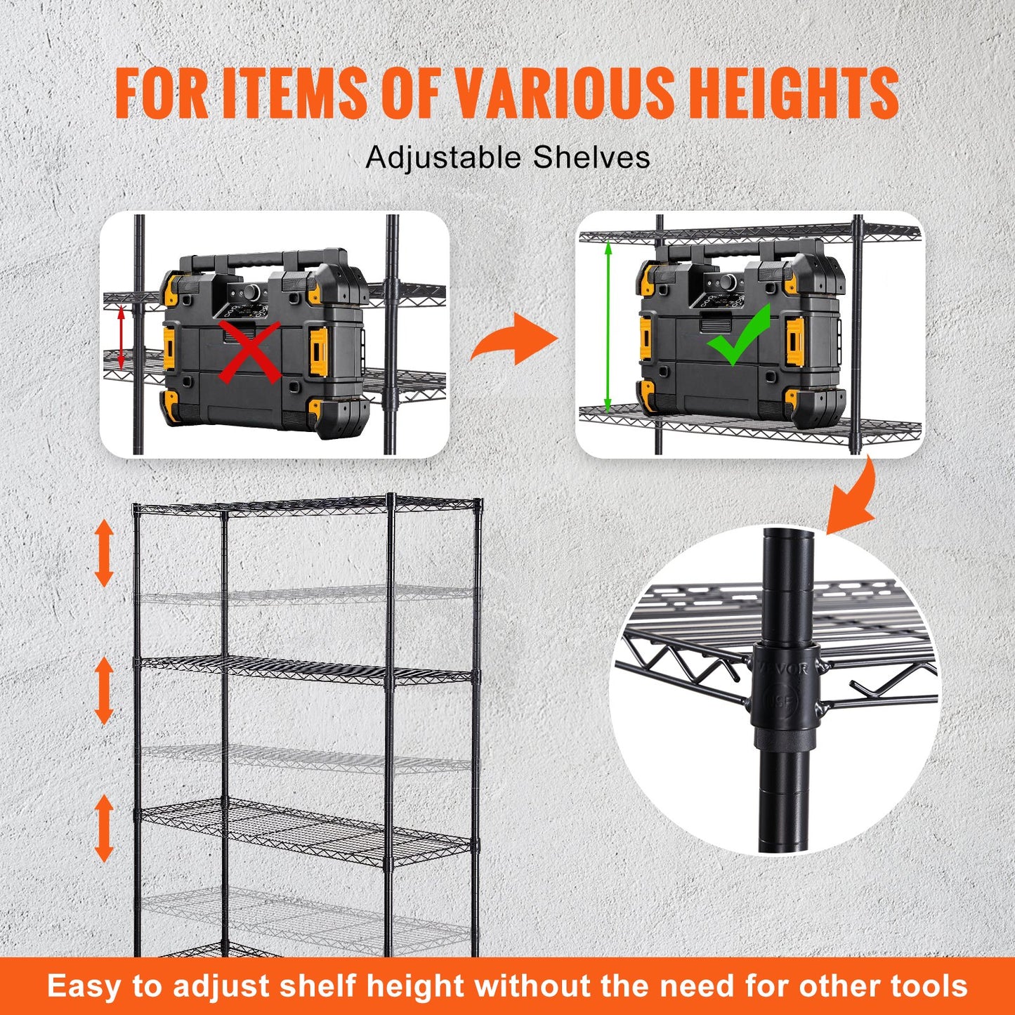 Storage Shelf with Wheels, 4-Tier Adjustable, 700 lbs Capacity, Heavy Duty Garage Shelves Metal Organizer Wire Rack, Black, 47.2" L x 17.7" W x 74" H for Kitchen Pantry Basement Bathroom