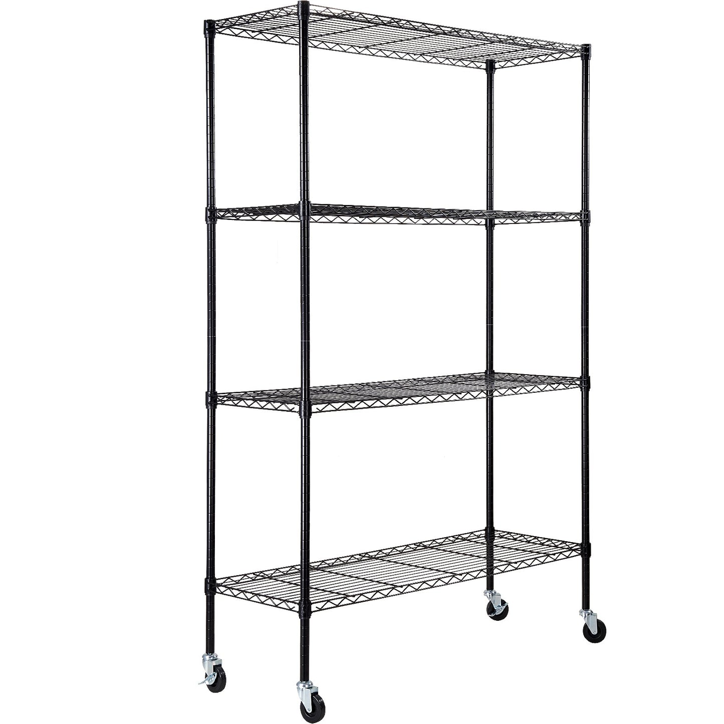 Storage Shelf with Wheels, 4-Tier Adjustable, 700 lbs Capacity, Heavy Duty Garage Shelves Metal Organizer Wire Rack, Black, 47.2" L x 17.7" W x 74" H for Kitchen Pantry Basement Bathroom