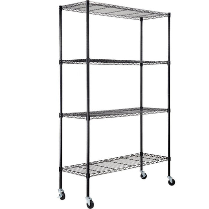 Storage Shelf with Wheels, 4-Tier Adjustable, 700 lbs Capacity, Heavy Duty Garage Shelves Metal Organizer Wire Rack, Black, 47.2" L x 17.7" W x 74" H for Kitchen Pantry Basement Bathroom