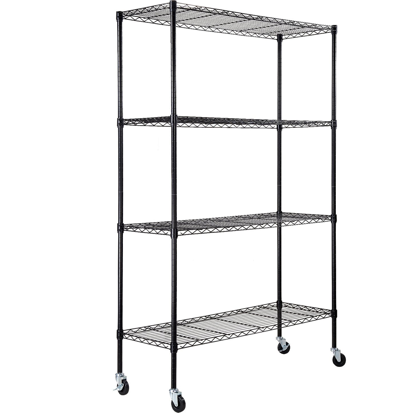 Storage Shelf with Wheels, 4-Tier Adjustable, 700 lbs Capacity, Heavy Duty Garage Shelves Metal Organizer Wire Rack, Black, 47.2" L x 17.7" W x 74" H for Kitchen Pantry Basement Bathroom