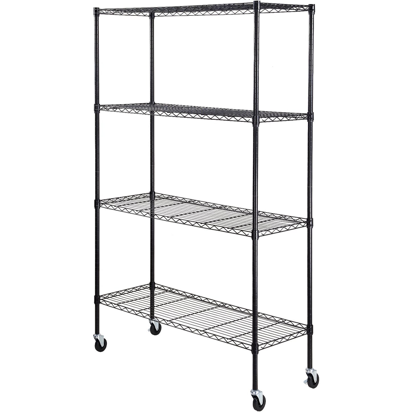 Storage Shelf with Wheels, 4-Tier Adjustable, 700 lbs Capacity, Heavy Duty Garage Shelves Metal Organizer Wire Rack, Black, 47.2" L x 17.7" W x 74" H for Kitchen Pantry Basement Bathroom