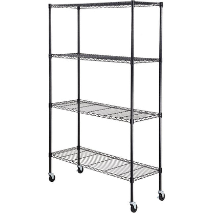Storage Shelf with Wheels, 4-Tier Adjustable, 700 lbs Capacity, Heavy Duty Garage Shelves Metal Organizer Wire Rack, Black, 47.2" L x 17.7" W x 74" H for Kitchen Pantry Basement Bathroom