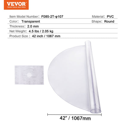 PVC-Tischdecke, runde Schreibtischdecke, 107,7 cm, aus durchsichtigem Kunststoff, 2,0 mm dick
