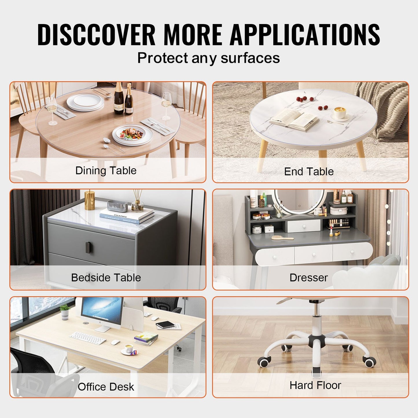 PVC bordsskydd 48 tum runt skrivbordsskydd i klar plast 2,0 mm tjockt