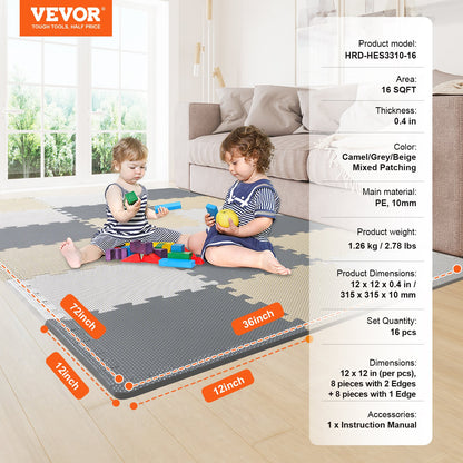 Kinder-Schaum-Puzzle-Boden-Spielmatte 0,4 in 16 Stück ineinander greifenden EVA Soft Tiles