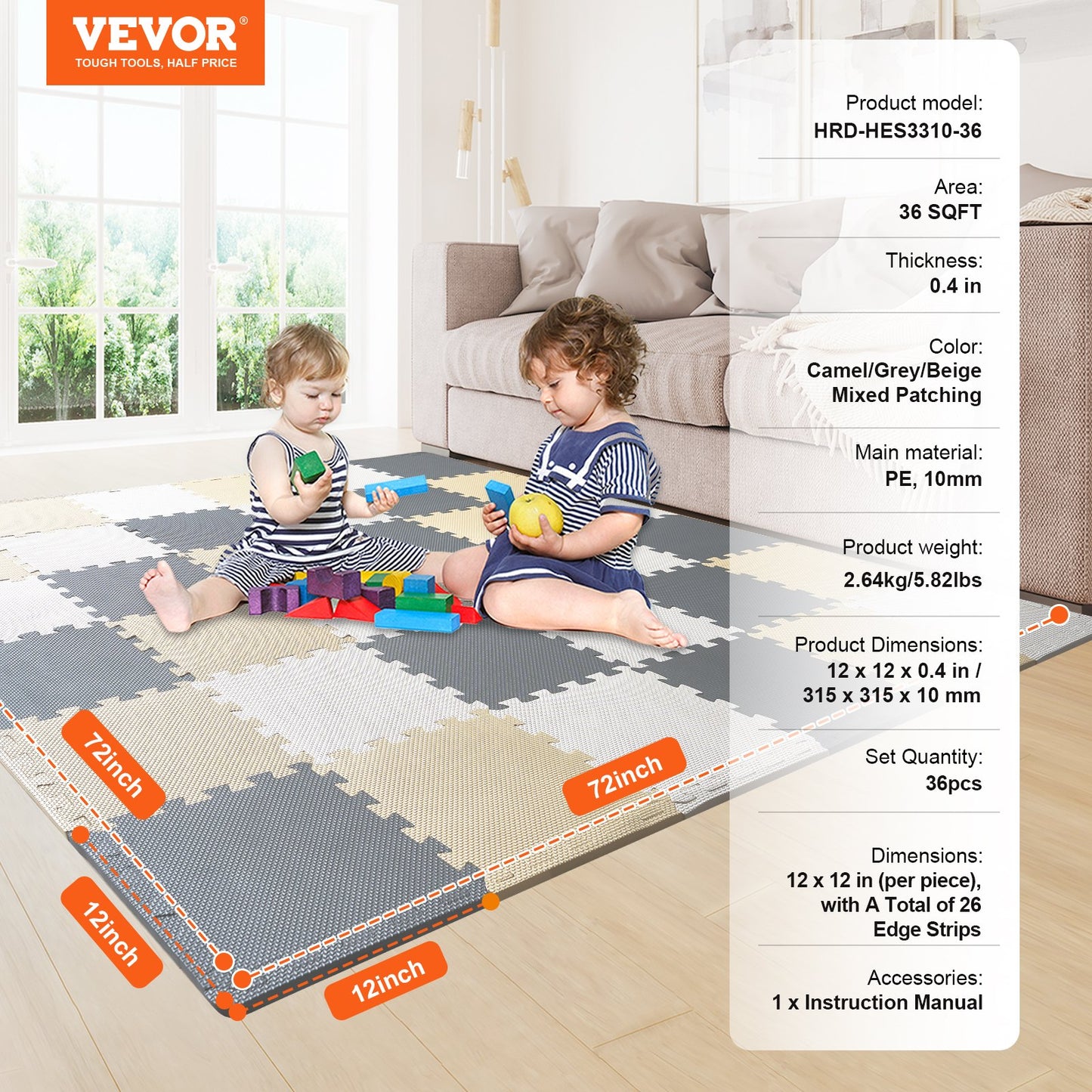 Kinder-Schaum-Puzzle-Boden-Spielmatte 0,4 in 36 Stück ineinander greifenden EVA Soft Tiles