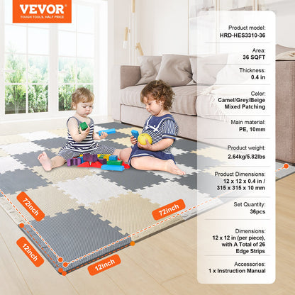 Kinder-Schaum-Puzzle-Boden-Spielmatte 0,4 in 36 Stück ineinander greifenden EVA Soft Tiles